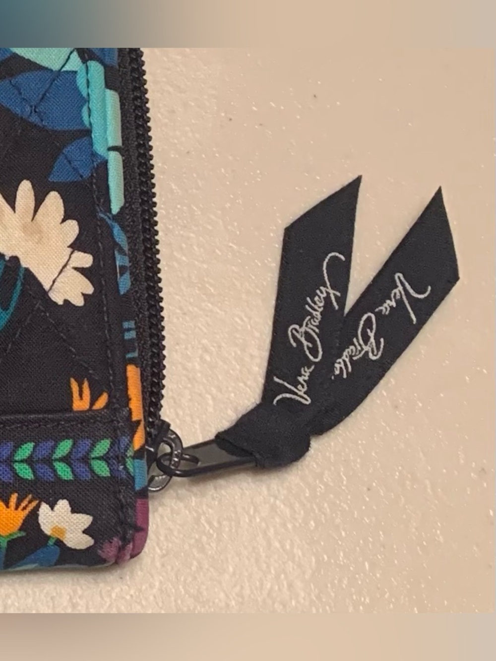 Vera Bradley Black Floral Quilted Zip Wallet with Teal & Blue Accents - Picture 4 of 6